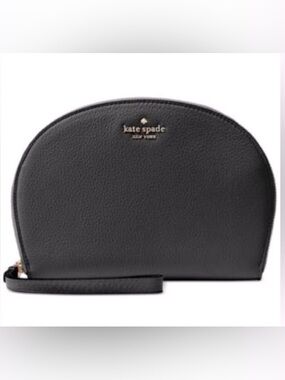 KATE ♠️ SPADE Black Pebbled Leather Half-Moon Wristlet with Gold Logo EUC